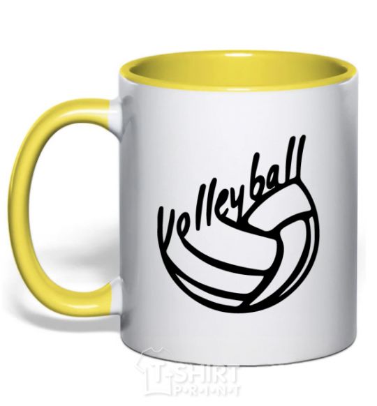 Mug with a colored handle Volleyball text yellow фото