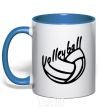 Mug with a colored handle Volleyball text royal-blue фото