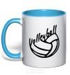Mug with a colored handle Volleyball text sky-blue фото