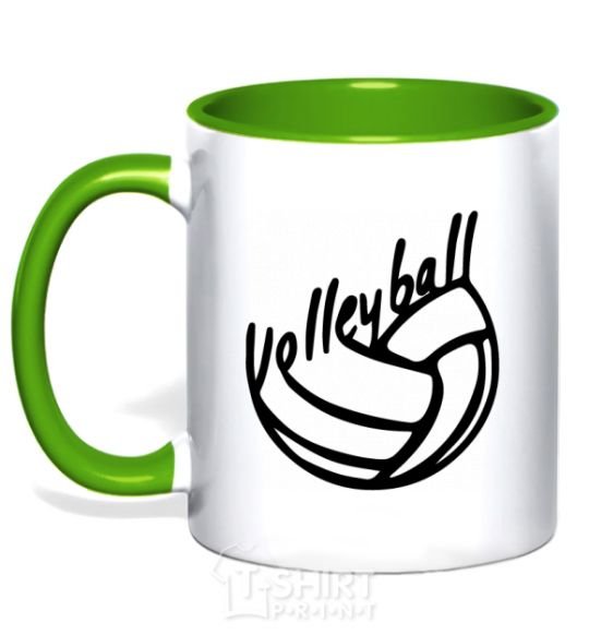 Mug with a colored handle Volleyball text kelly-green фото