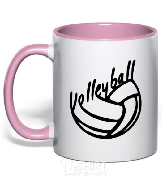 Mug with a colored handle Volleyball text light-pink фото