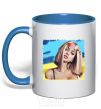 Mug with a colored handle The girl in the wreath royal-blue фото
