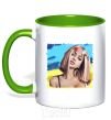 Mug with a colored handle The girl in the wreath kelly-green фото