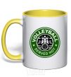 Mug with a colored handle Volleyball served hot yellow фото