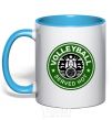 Mug with a colored handle Volleyball served hot sky-blue фото