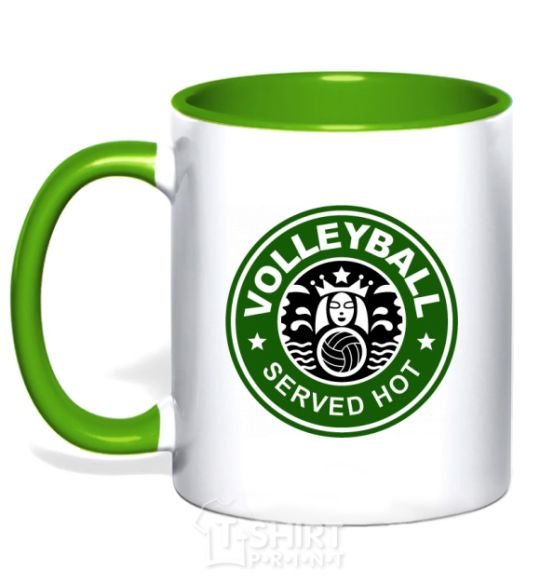 Mug with a colored handle Volleyball served hot kelly-green фото