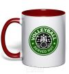 Mug with a colored handle Volleyball served hot red фото