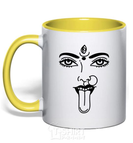 Mug with a colored handle Yoga fun yellow фото