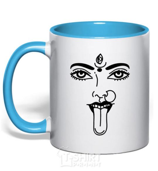 Mug with a colored handle Yoga fun sky-blue фото