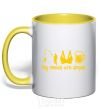 Mug with a colored handle My needs are simple fishing yellow фото