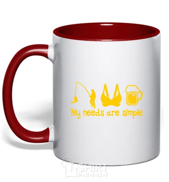 Mug with a colored handle My needs are simple fishing red фото