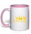 Mug with a colored handle My needs are simple fishing light-pink фото