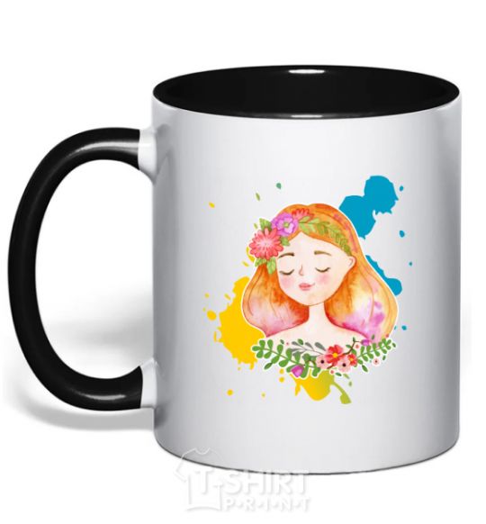 Mug with a colored handle Ukrainian girl splash black фото