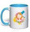 Mug with a colored handle Ukrainian girl splash sky-blue фото
