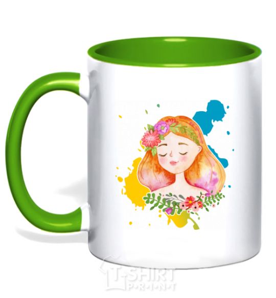Mug with a colored handle Ukrainian girl splash kelly-green фото