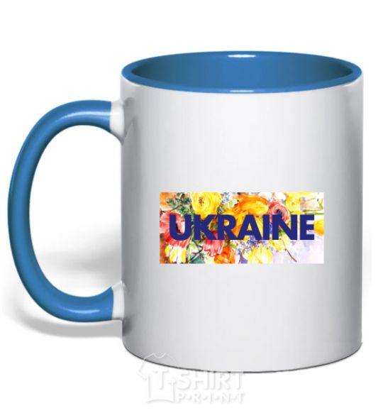 Mug with a colored handle Ukraine frame royal-blue фото