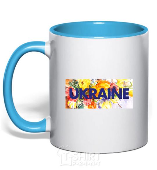 Mug with a colored handle Ukraine frame sky-blue фото