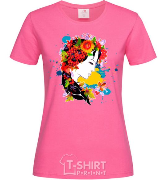 Женская футболка Українка петриківський розпис Ярко-розовый фото