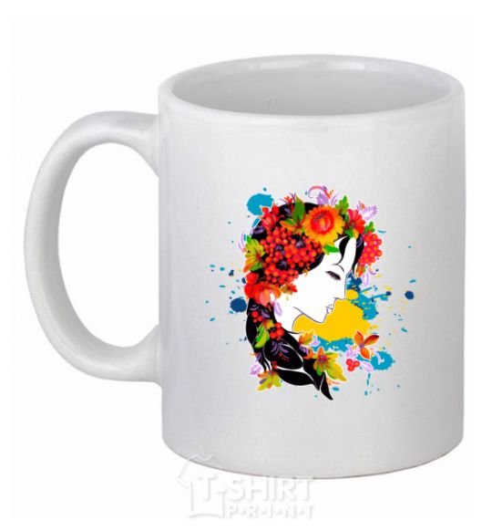 Ceramic mug Ukrainian Petrykivka painting White фото