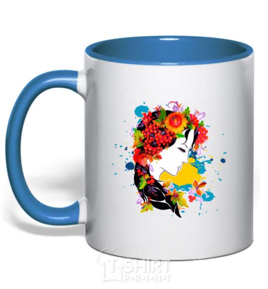 Чашка с цветной ручкой Українка петриківський розпис Ярко-синий фото