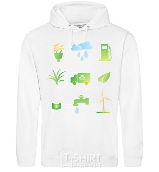 Men`s hoodie Ecology symbols White фото