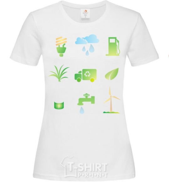 Women's T-shirt Ecology symbols White фото