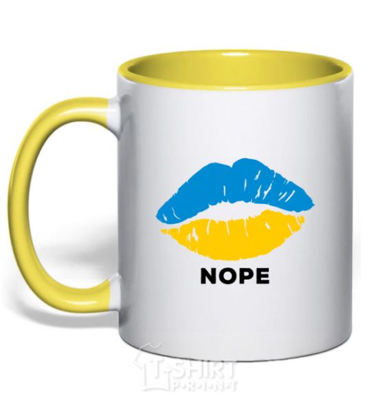 Mug with a colored handle Ukrainian lips nope yellow фото