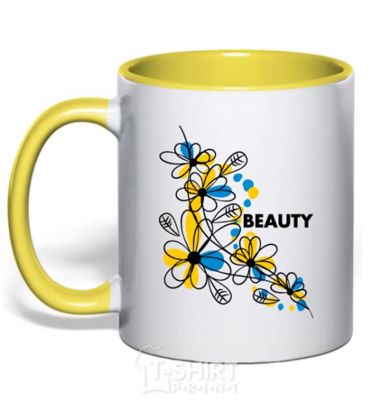 Mug with a colored handle Ukrainian beauty yellow фото