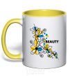 Mug with a colored handle Ukrainian beauty yellow фото