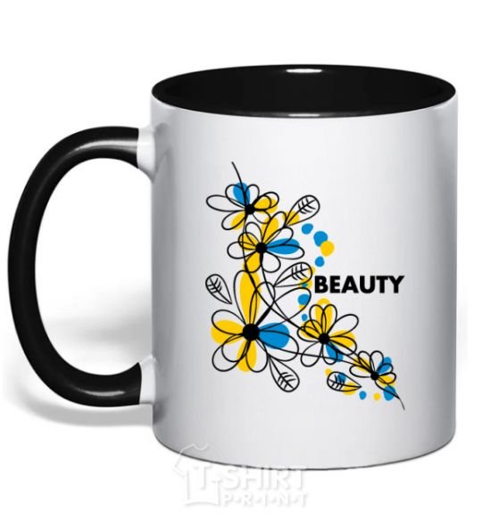 Mug with a colored handle Ukrainian beauty black фото