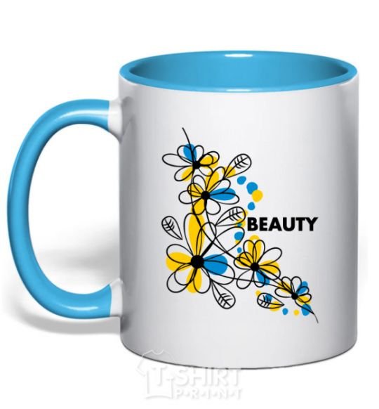 Mug with a colored handle Ukrainian beauty sky-blue фото