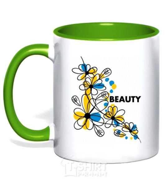 Mug with a colored handle Ukrainian beauty kelly-green фото