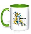 Mug with a colored handle Ukrainian beauty kelly-green фото