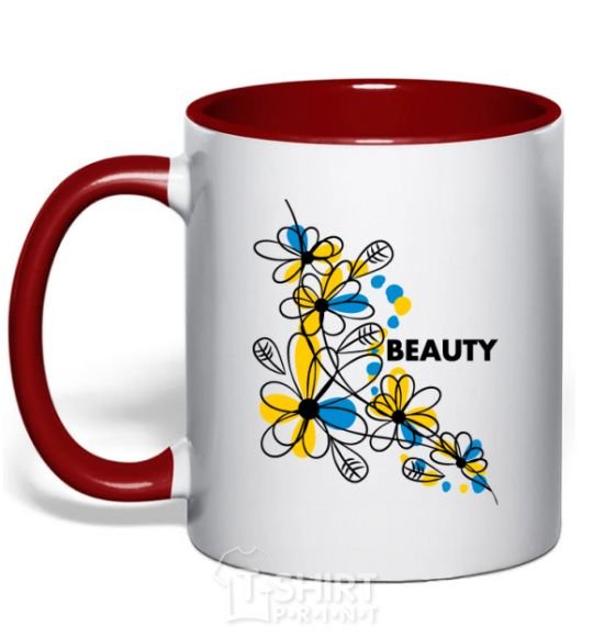 Mug with a colored handle Ukrainian beauty red фото