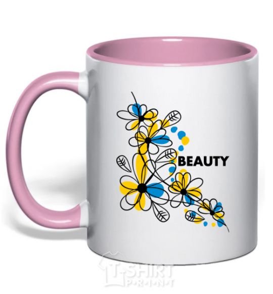 Mug with a colored handle Ukrainian beauty light-pink фото