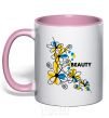 Mug with a colored handle Ukrainian beauty light-pink фото