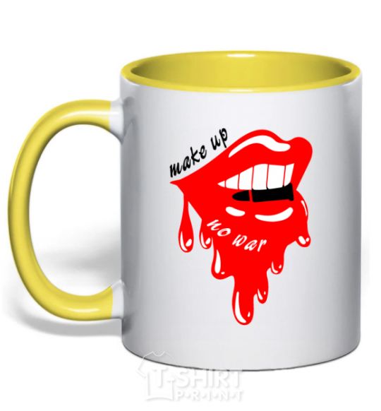 Mug with a colored handle Make up no war yellow фото