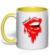 Mug with a colored handle Make up no war yellow фото