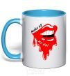 Mug with a colored handle Make up no war sky-blue фото