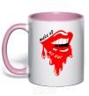 Mug with a colored handle Make up no war light-pink фото
