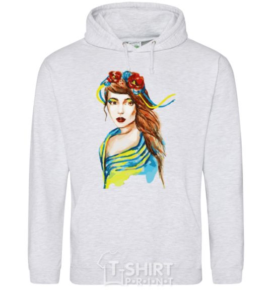 Men`s hoodie Ukrainian woman in the flag sport-grey фото