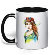 Mug with a colored handle Ukrainian woman in the flag black фото