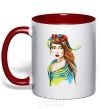 Mug with a colored handle Ukrainian woman in the flag red фото