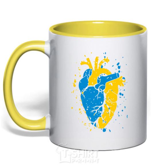 Mug with a colored handle The heart of a Ukrainian yellow фото