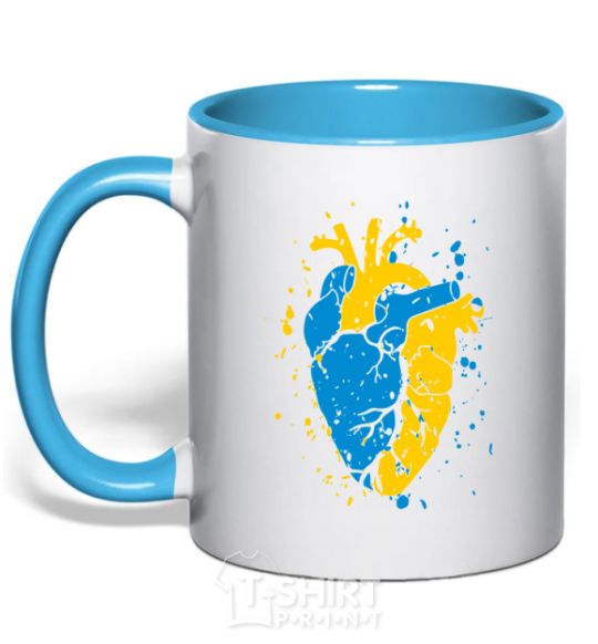 Mug with a colored handle The heart of a Ukrainian sky-blue фото