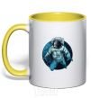 Mug with a colored handle The astronaut and the moon yellow фото