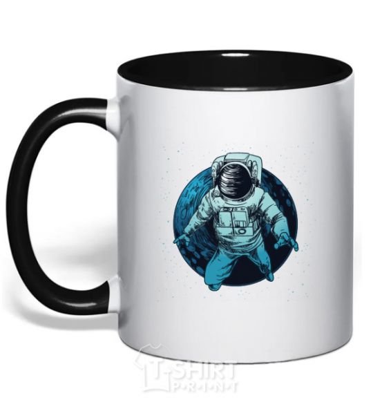 Mug with a colored handle The astronaut and the moon black фото