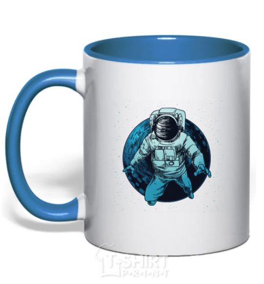 Mug with a colored handle The astronaut and the moon royal-blue фото