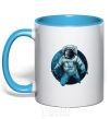 Mug with a colored handle The astronaut and the moon sky-blue фото
