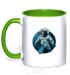 Mug with a colored handle The astronaut and the moon kelly-green фото